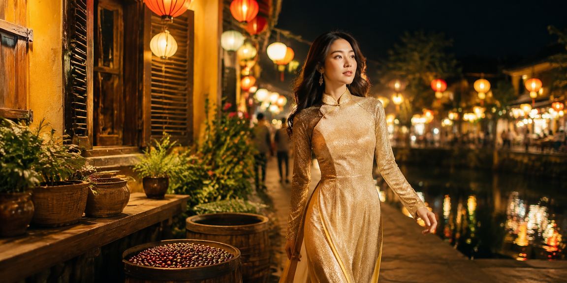 Người chơi bài baccarat trong không gian truyền thống Hội An với trang phục áo dài