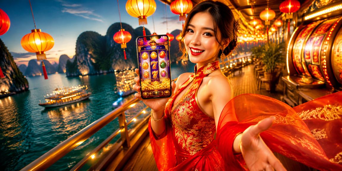 Màn hình slot game jackpot với biểu tượng đèn lồng Hội An đặc trưng Việt Nam